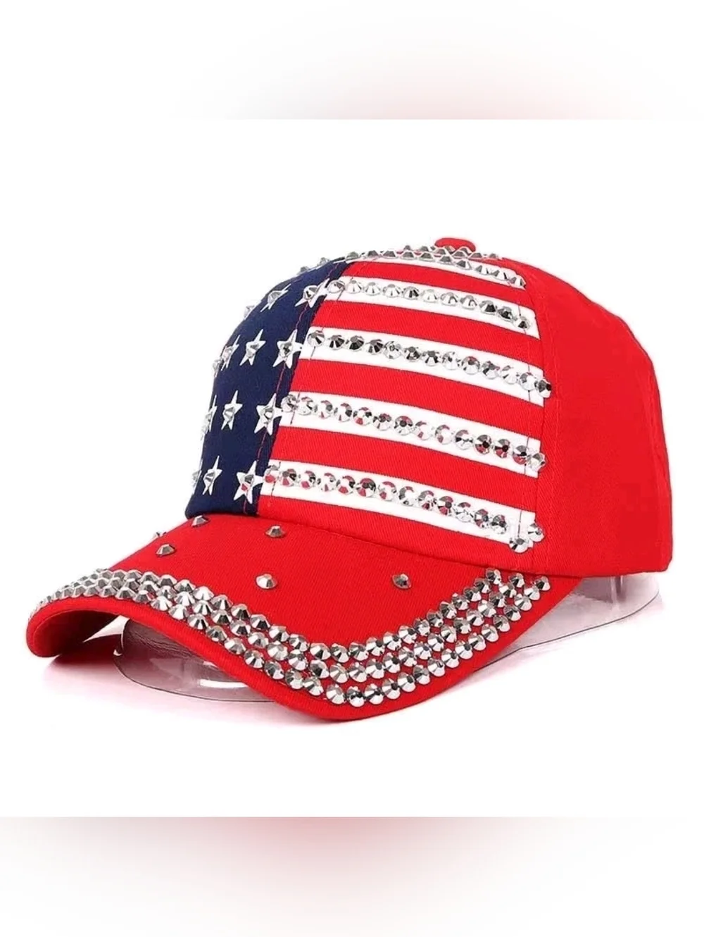 Unisex American Flag Rhinestone Baseball Cap - Red Blue & White